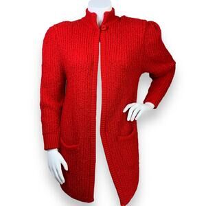 Monto Por Le Chois Sweater Coat Size M Boucle Knit Single Button Red Vintage